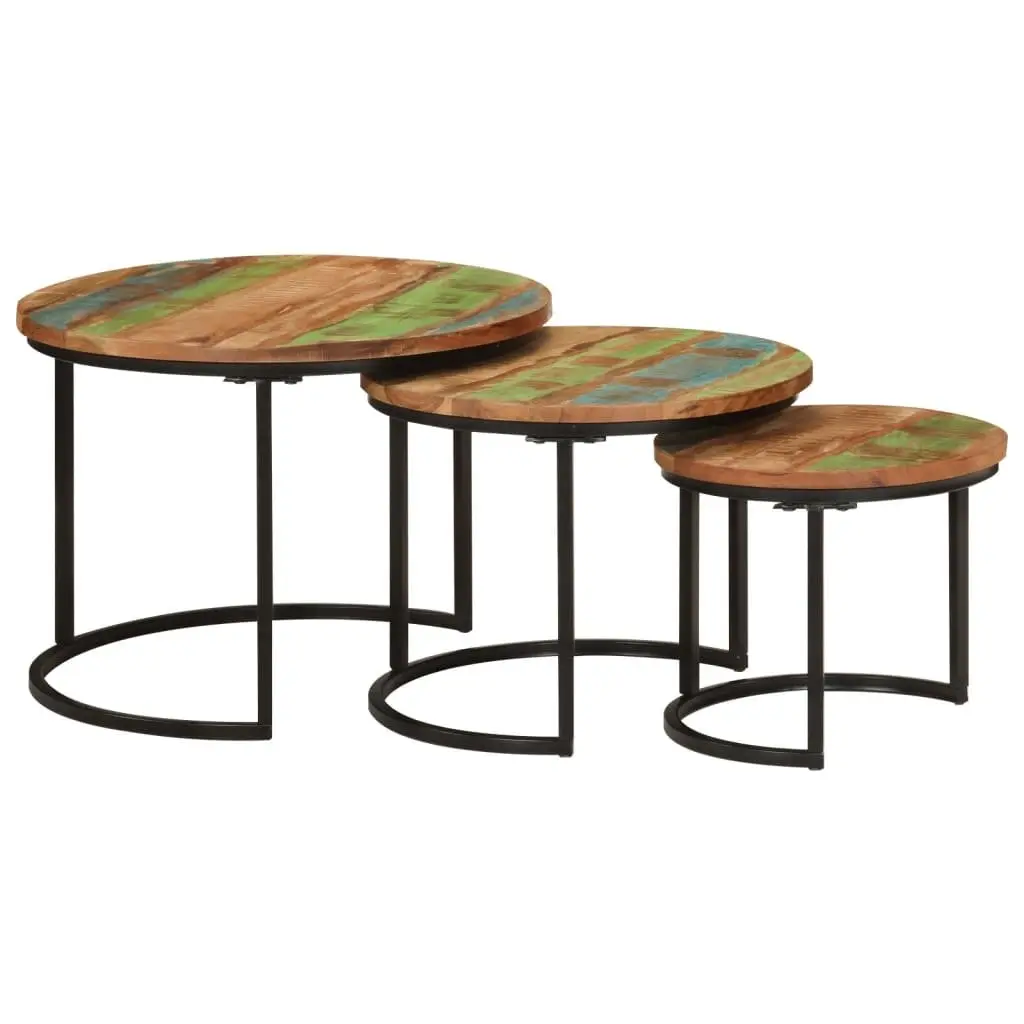 Nesting Tables 3 Piece Set Solid Reclaimed Wood Coffee Side Table Living Room