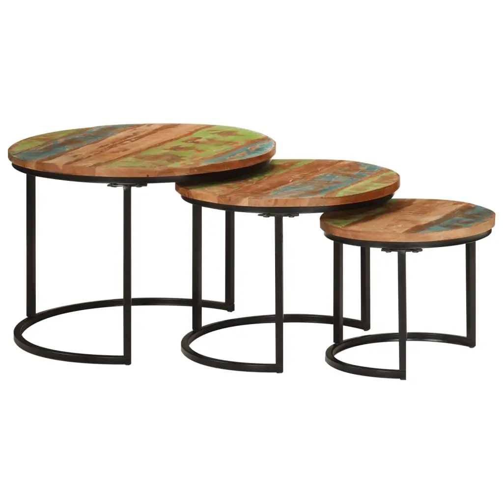 Nesting Tables 3 Piece Set Solid Reclaimed Wood Coffee Side Table Living Room