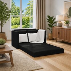Floor Sofa Bed 2-in-1 Convertible Sleeper Loveseat Black Fabric Folding Guest