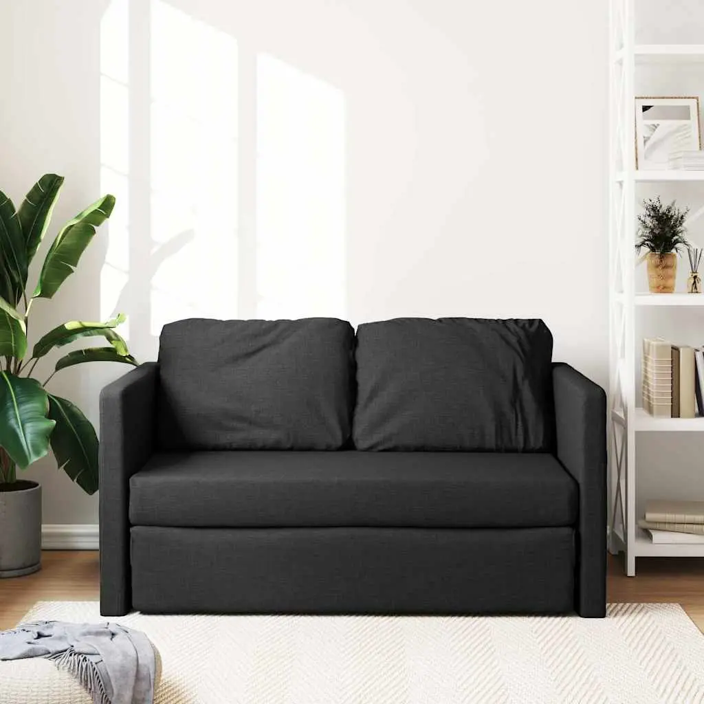 Floor Sofa Bed Convertible Loveseat Black Fabric 112L x 174W x 55H cm