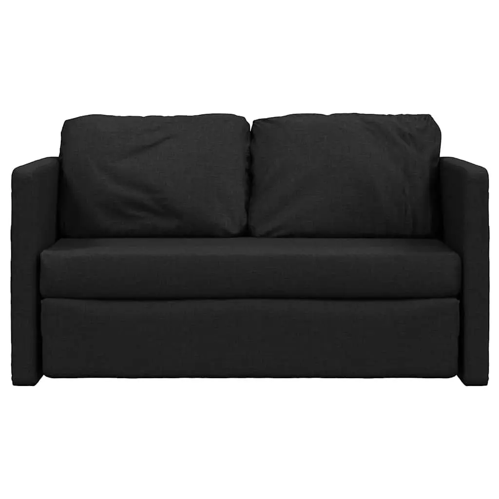 Floor Sofa Bed Convertible Loveseat Black Fabric 112L x 174W x 55H cm
