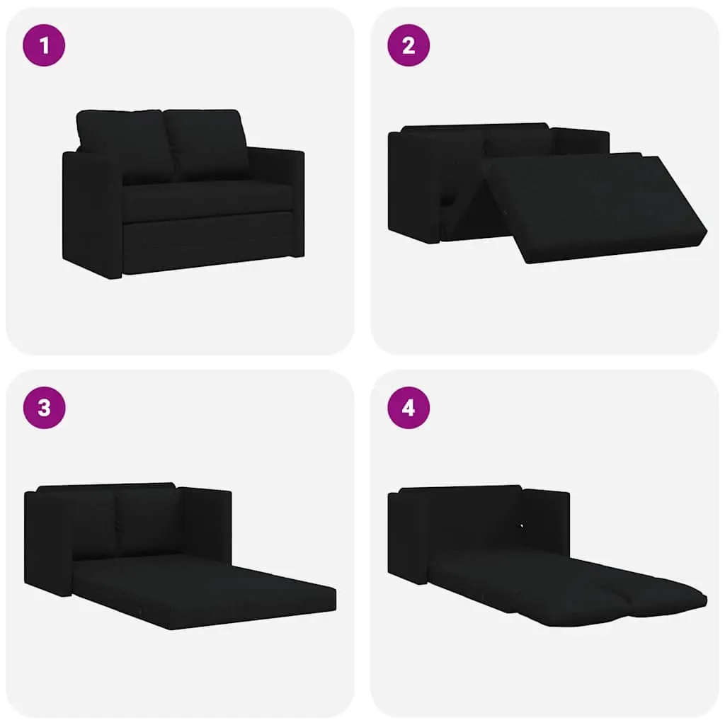 Floor Sofa Bed Convertible Loveseat Black Fabric 112L x 174W x 55H cm
