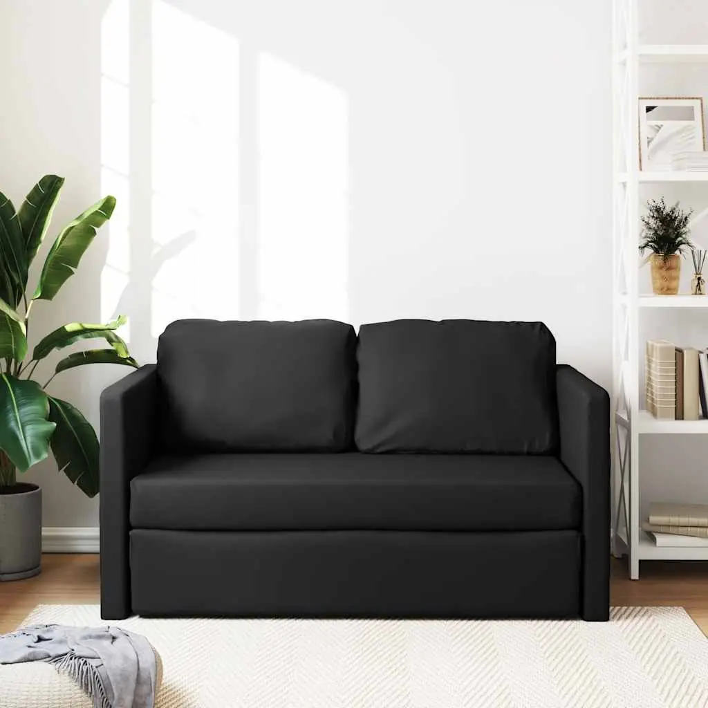 Floor Sofa Bed 2-in-1 Convertible Loveseat Double Bed Faux Leather Black
