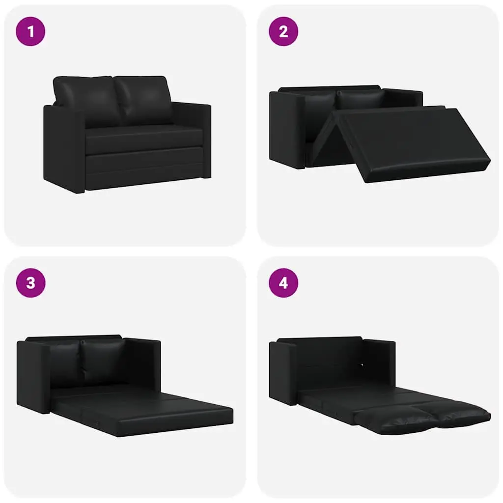 Floor Sofa Bed 2-in-1 Convertible Loveseat Double Bed Faux Leather Black