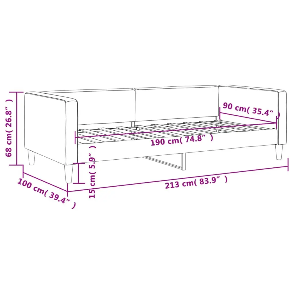 Day Bed Sofa Couch for Living Room Bedroom 90x190 cm Fabric Grey
