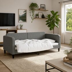 Day Bed Sofa Bed Grey Fabric 90x190 cm Modern Design Guest Bed Frame Slats