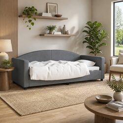 Grey Fabric 90x190 cm Day Bed Sofa Bed Frame