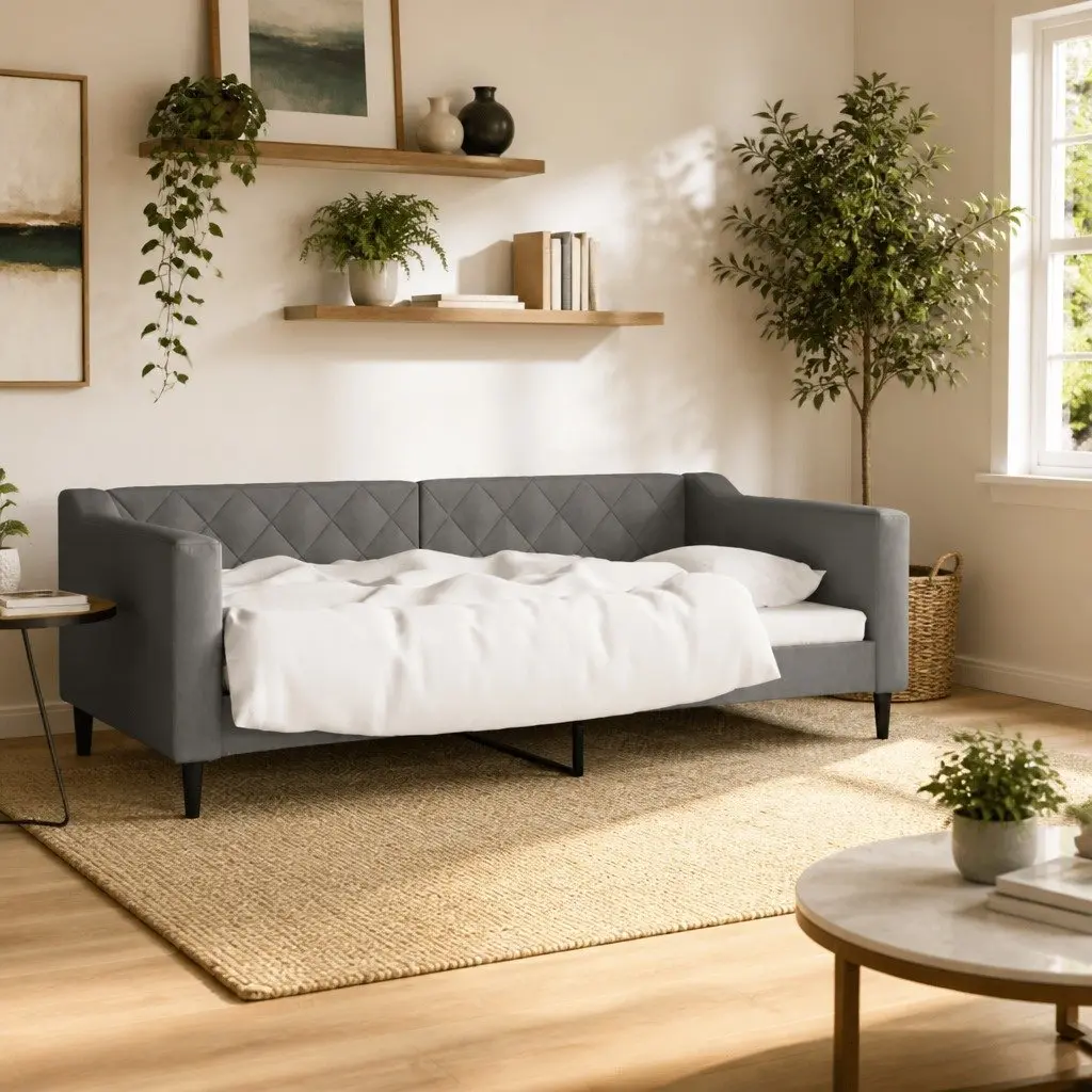 Day Bed Sofa Bed Grey Fabric 90x190cm Living Room Bedroom