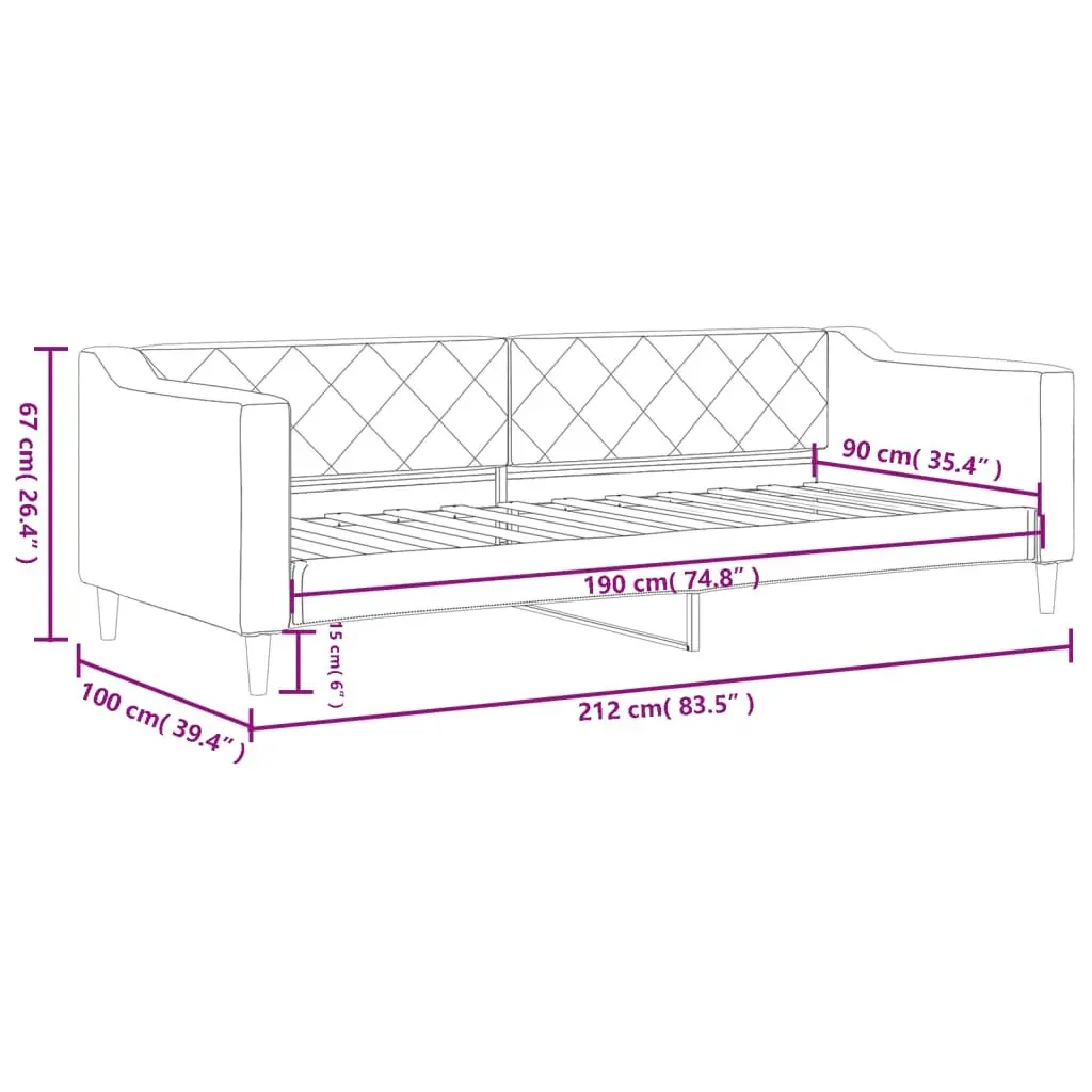 Day Bed Sofa Bed Grey Fabric 90x190cm Living Room Bedroom