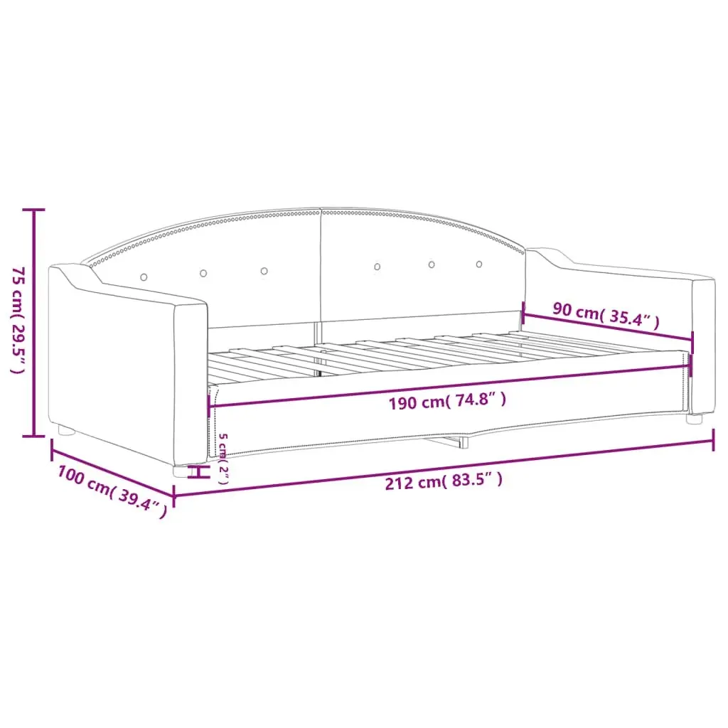 Grey Fabric Day Bed Sofa Bed 90x190cm with Slatted Frame