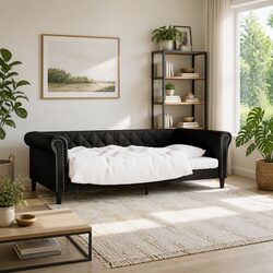 90x190 cm Day Bed Sofa in Black Faux Leather
