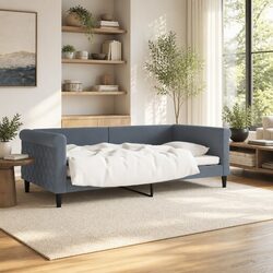 Day Bed Sofa Bed Grey 90x190 cm: Velvet Frame Specs