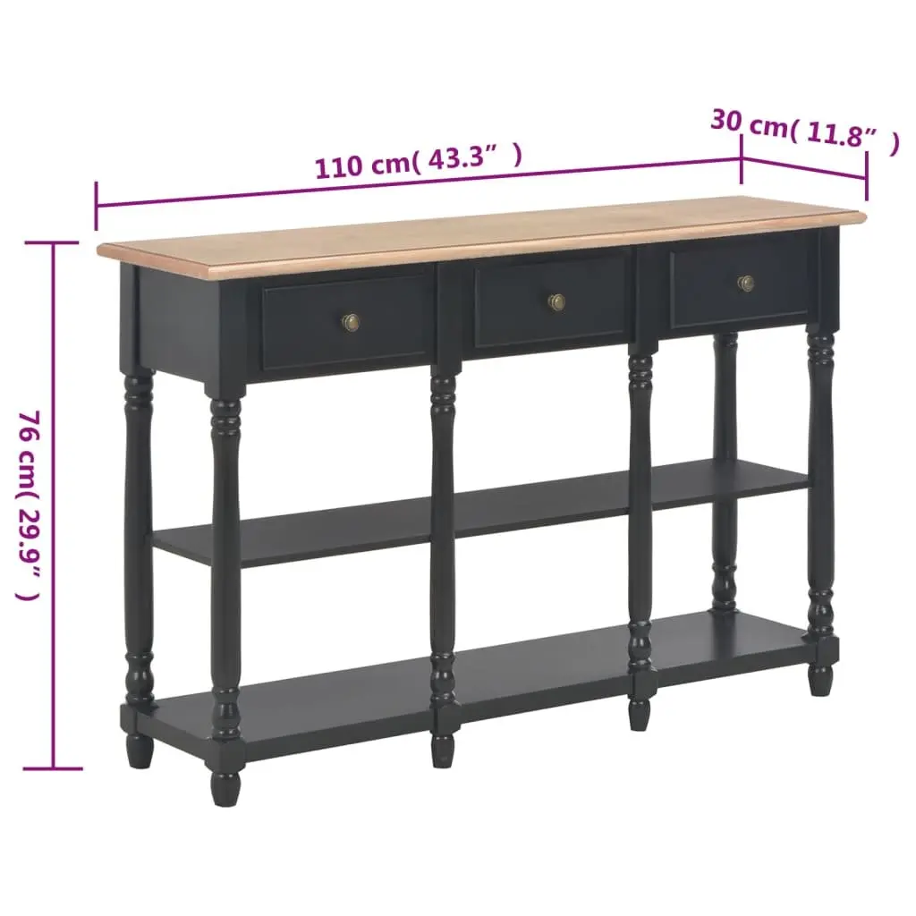 Console Table Black 110x30x76cm Entryway Living Room Storage Drawers Shelves