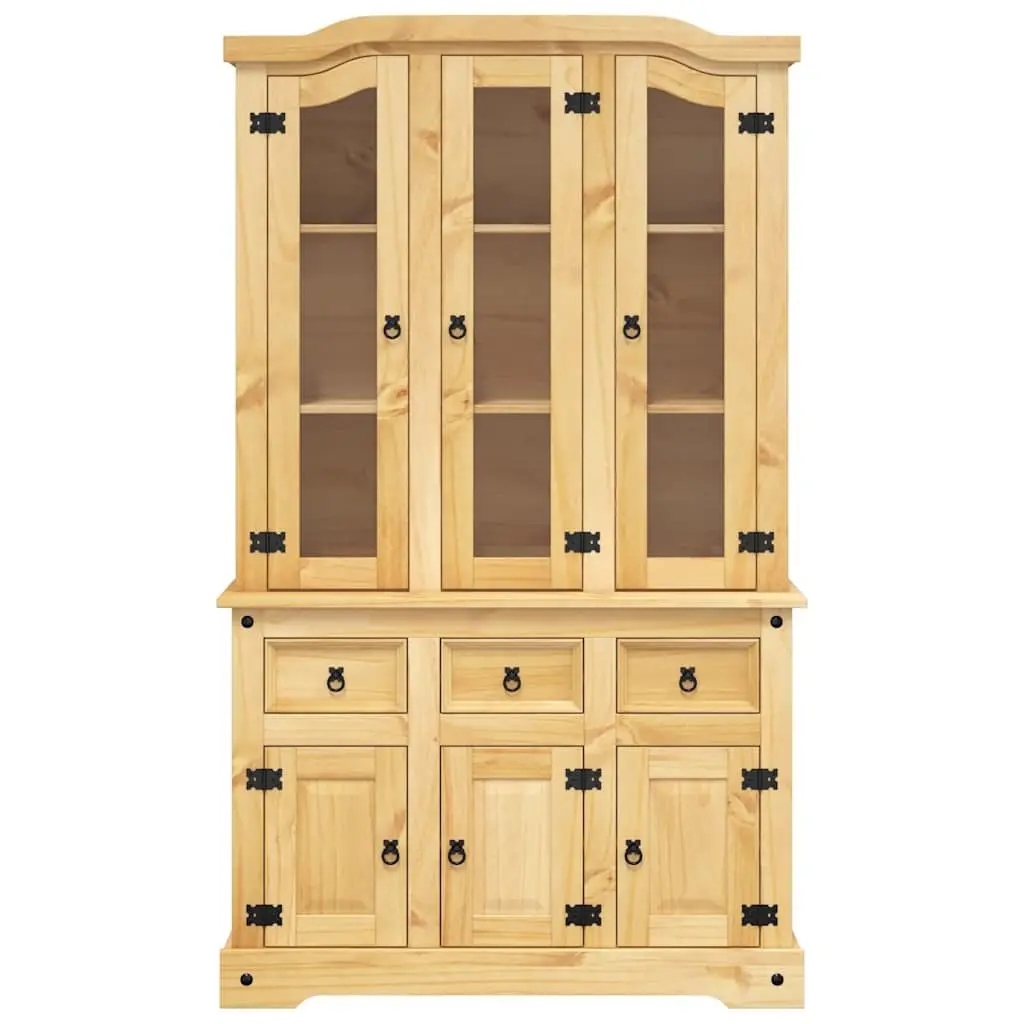 Highboard Brown Solid Pine Wood Storage Cabinet Sideboard Shelves Drawers Doors