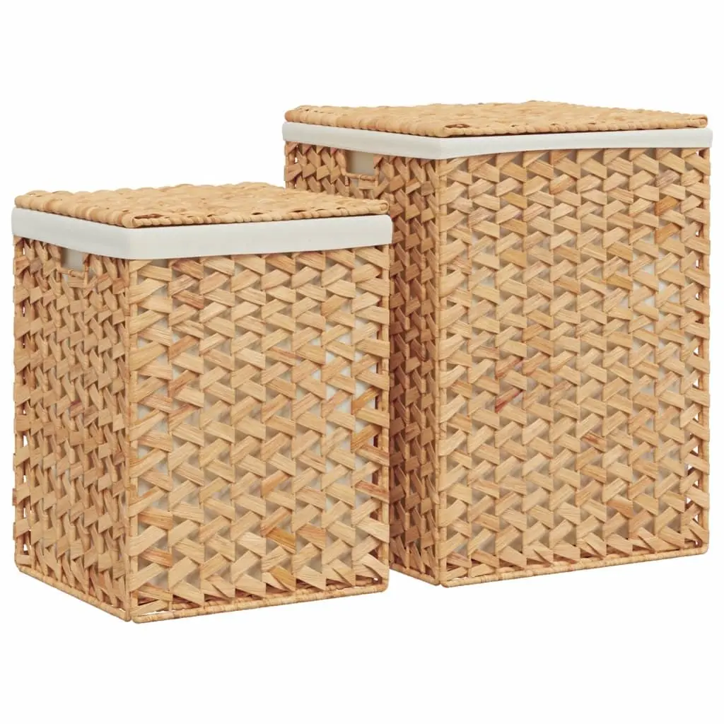 Laundry Baskets for Bathroom or Laundry Room 2 Piece Brown Foldable with Lid and Handle