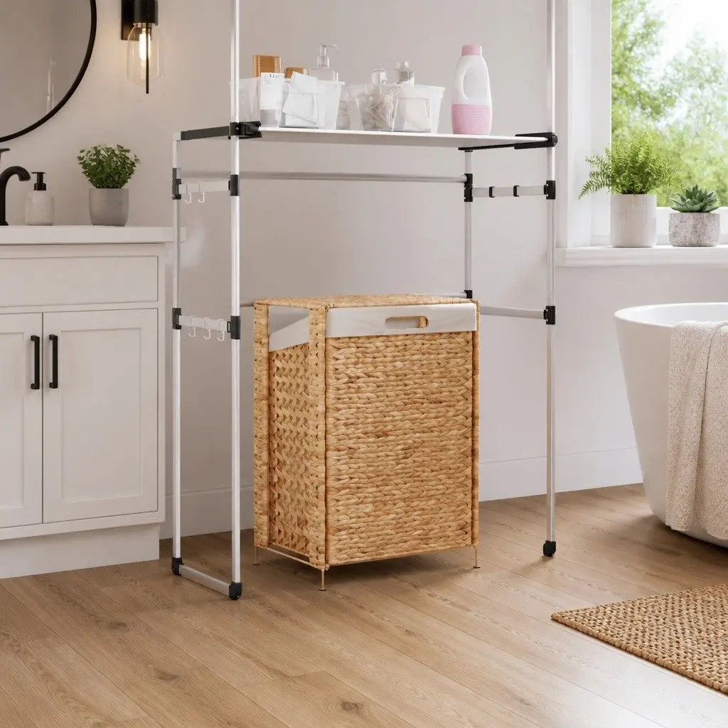 Laundry Basket for Home 44x34x64 cm Brown Water Hyacinth Storage Hamper with Lid Handle