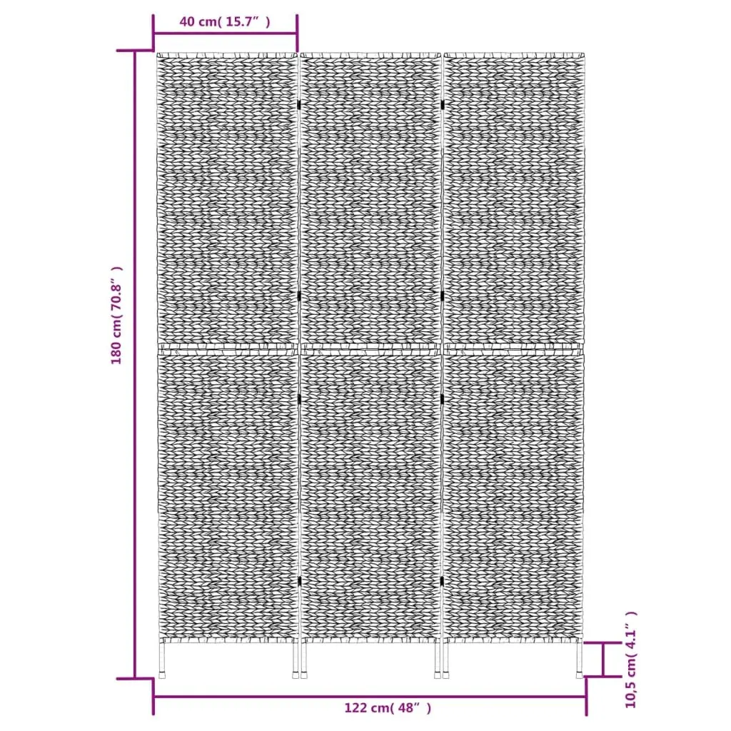 Room Divider 3-Panel Water Hyacinth Folding Privacy Screen Bedroom Partition