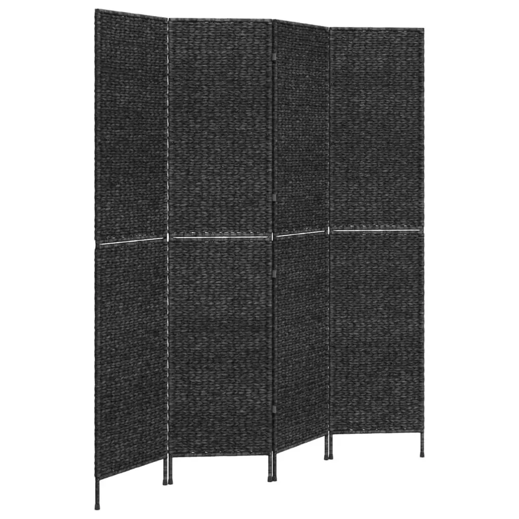 4-Panel Room Divider Screen Water Hyacinth Black Privacy Folding Partition