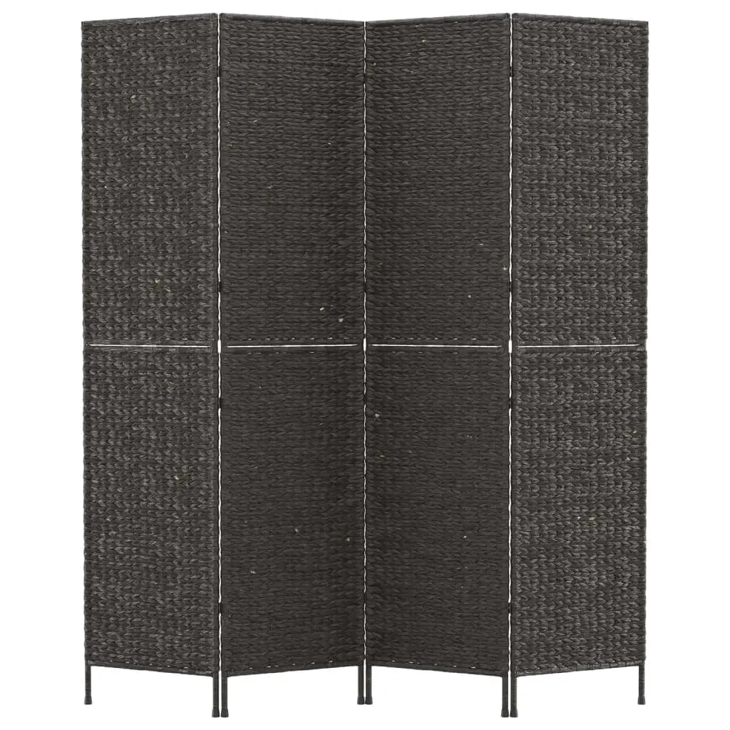 4-Panel Room Divider Screen Water Hyacinth Black Privacy Folding Partition