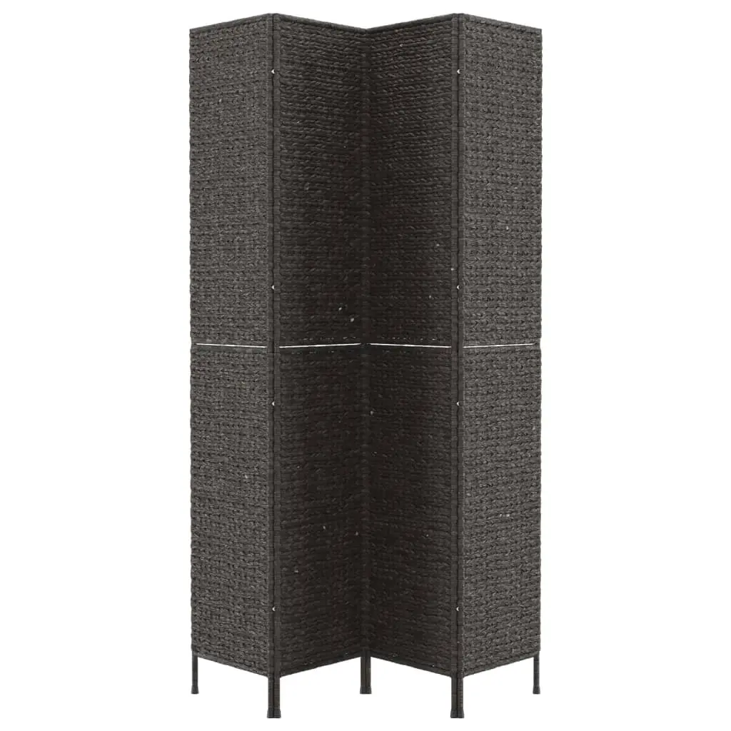 4-Panel Room Divider Screen Water Hyacinth Black Privacy Folding Partition