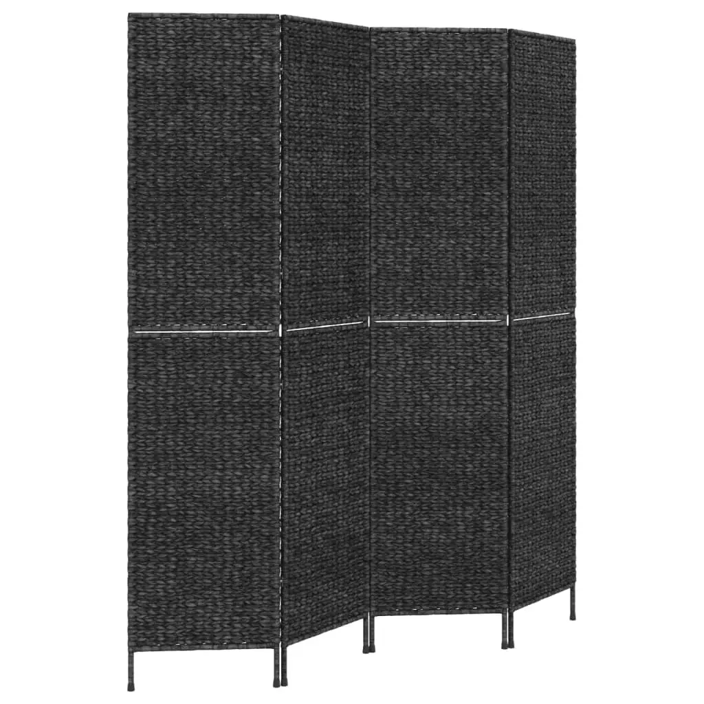 4-Panel Room Divider Screen Water Hyacinth Black Privacy Folding Partition
