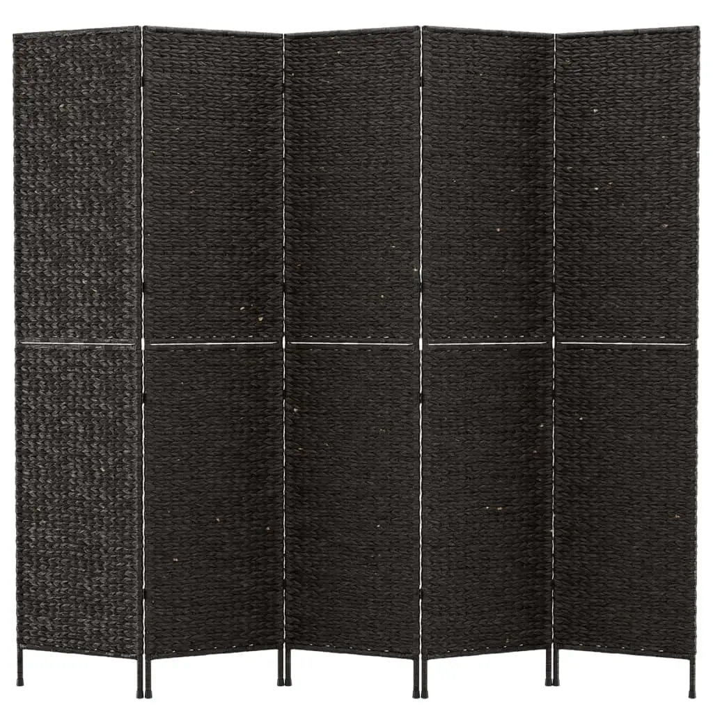 Room Divider Black 5-Panel Folding Privacy Screen Woven Water Hyacinth
