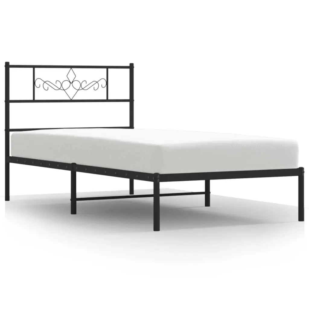 Metal Bed Frame King Single 107x203cm Black Headboard Steel Slats Storage