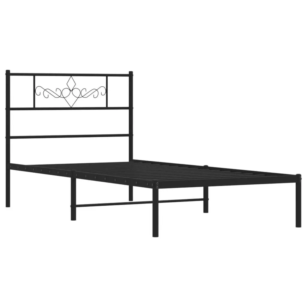 Metal Bed Frame King Single 107x203cm Black Headboard Steel Slats Storage