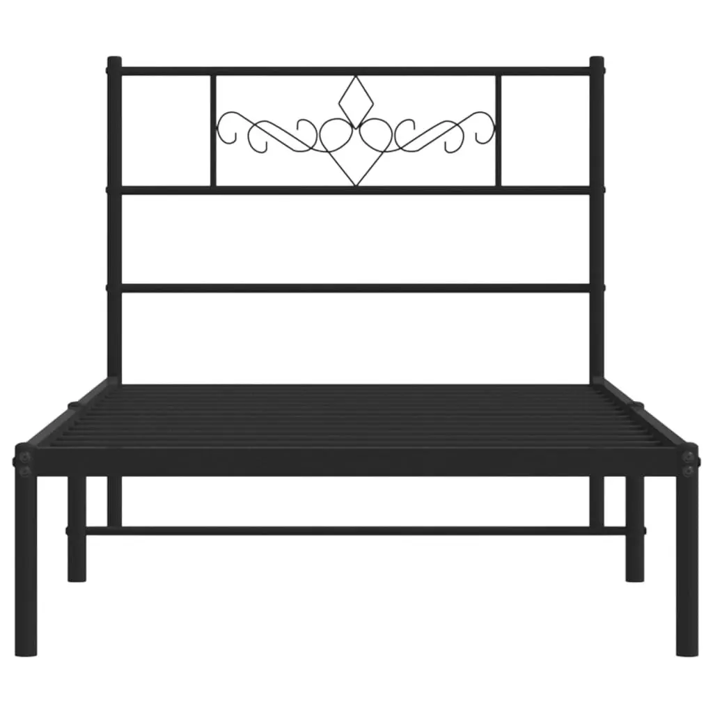 Metal Bed Frame King Single 107x203cm Black Headboard Steel Slats Storage