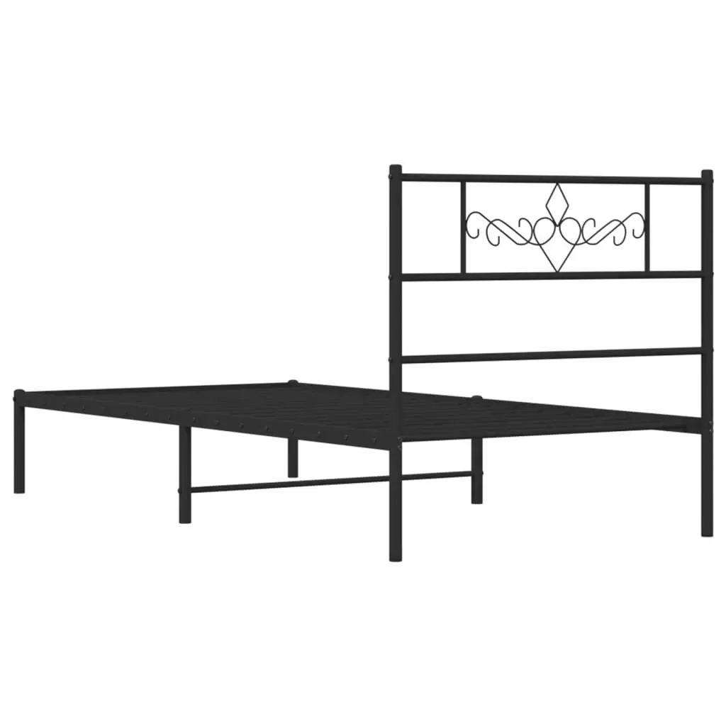 Metal Bed Frame King Single 107x203cm Black Headboard Steel Slats Storage