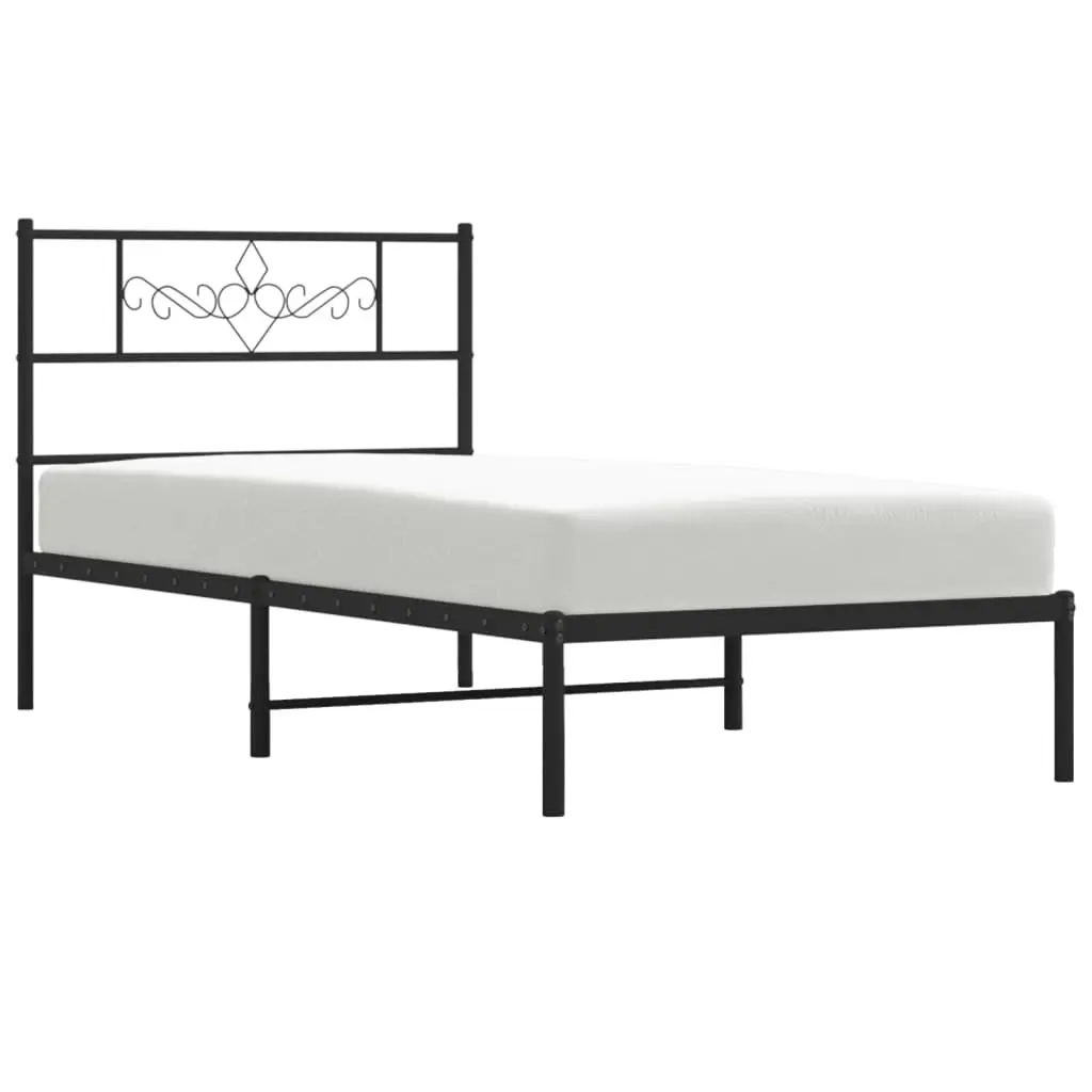 Metal Bed Frame King Single 107x203cm Black Headboard Steel Slats Storage