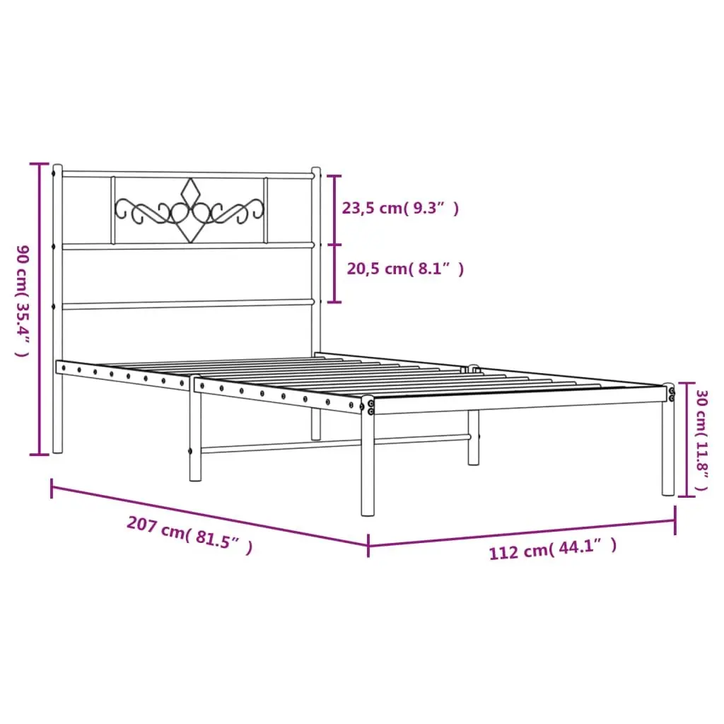 Metal Bed Frame King Single 107x203cm Black Headboard Steel Slats Storage