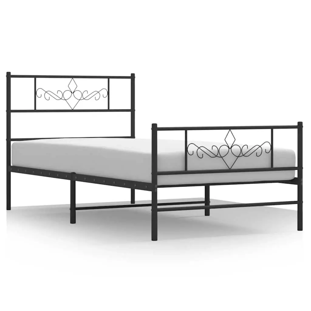 Metal Bed Frame King Single 107x203 cm with Footboard Black Bedroom Furniture