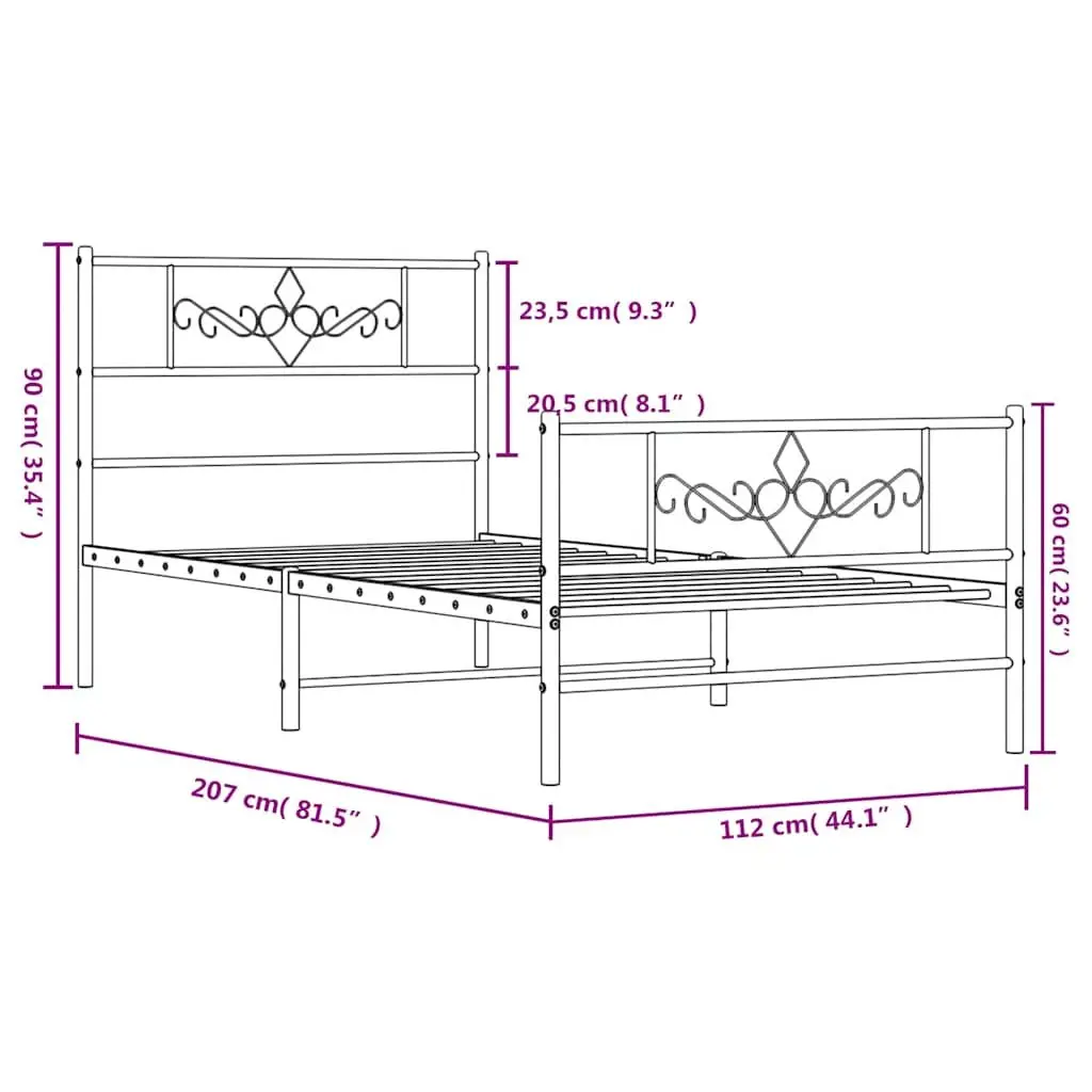 Metal Bed Frame King Single 107x203 cm with Footboard Black Bedroom Furniture