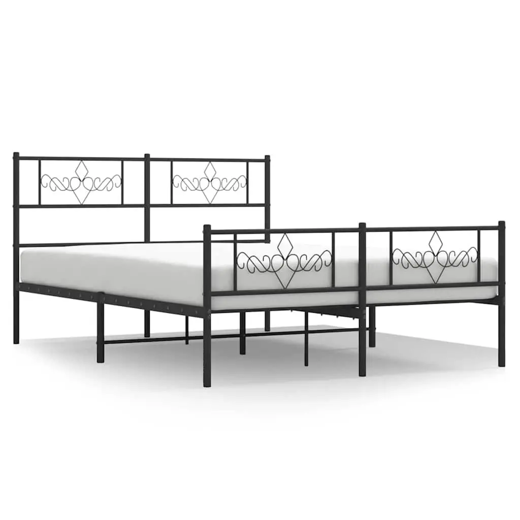 Metal Bed Frame 135x190 cm with Footboard Headboard Slatted Base Black