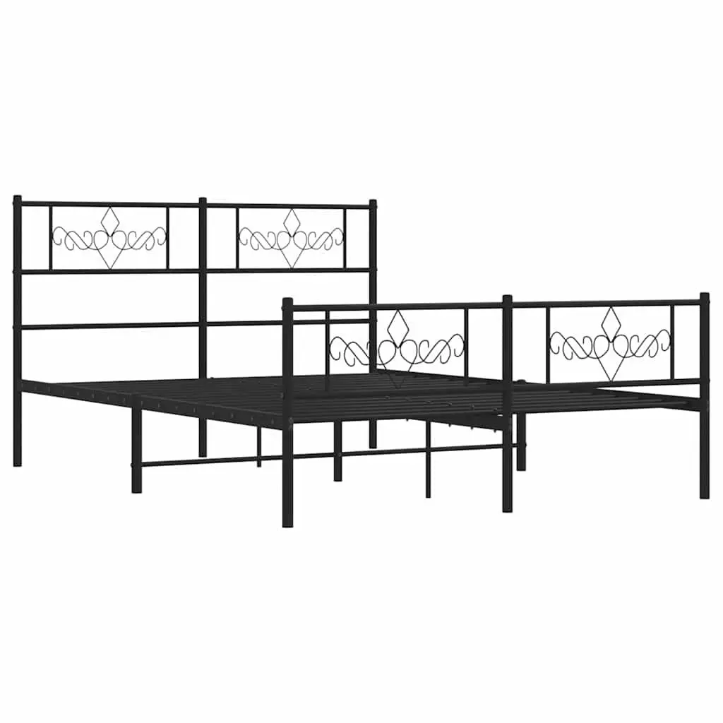 Metal Bed Frame 135x190 cm with Footboard Headboard Slatted Base Black