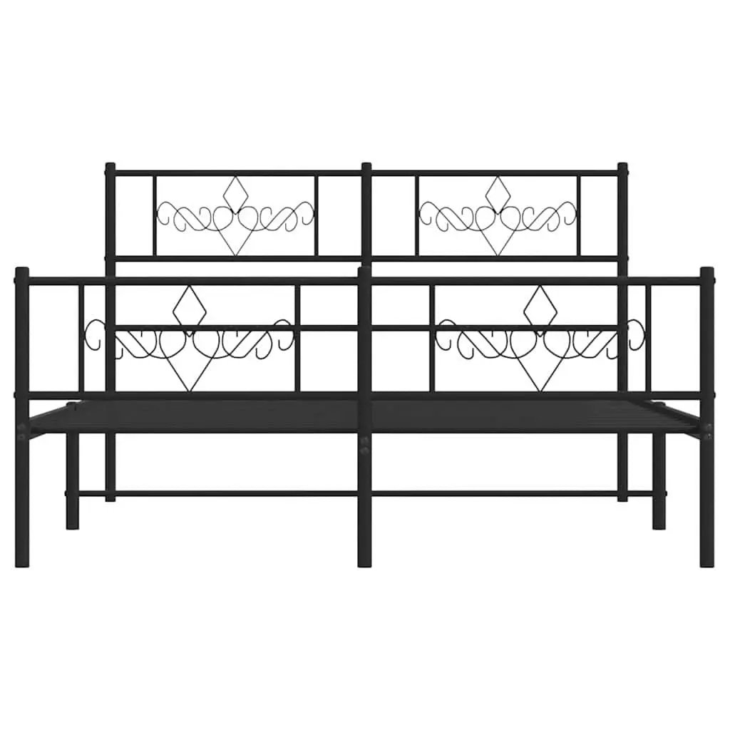 Metal Bed Frame 135x190 cm with Footboard Headboard Slatted Base Black