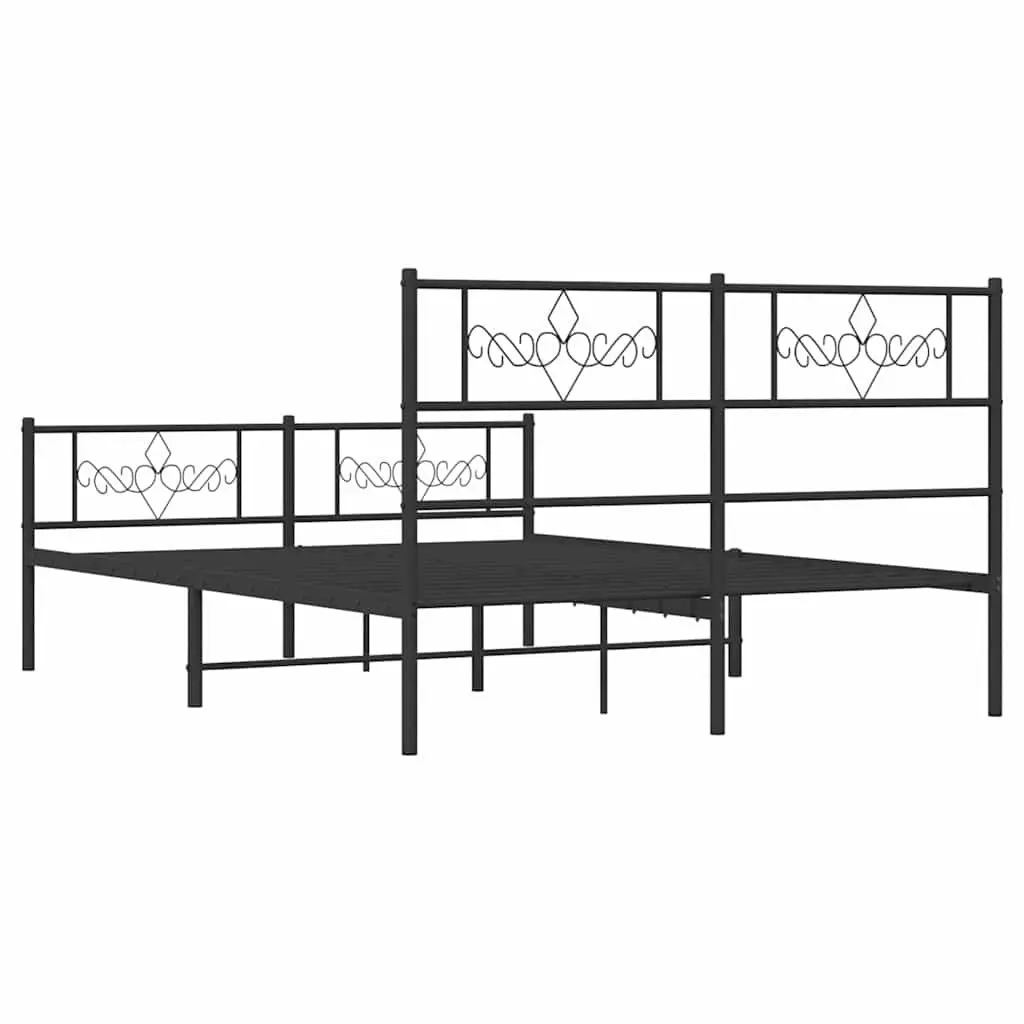 Metal Bed Frame 135x190 cm with Footboard Headboard Slatted Base Black