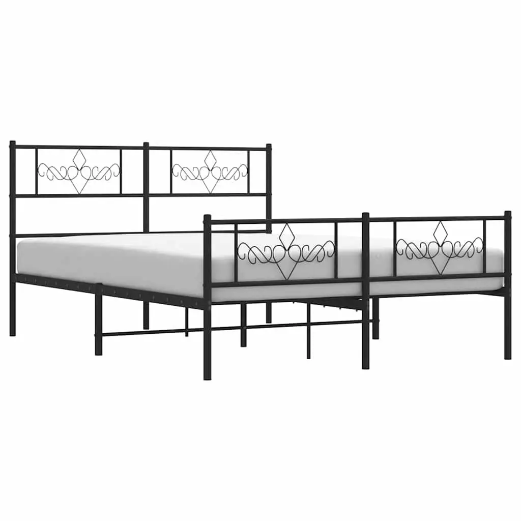 Metal Bed Frame 135x190 cm with Footboard Headboard Slatted Base Black