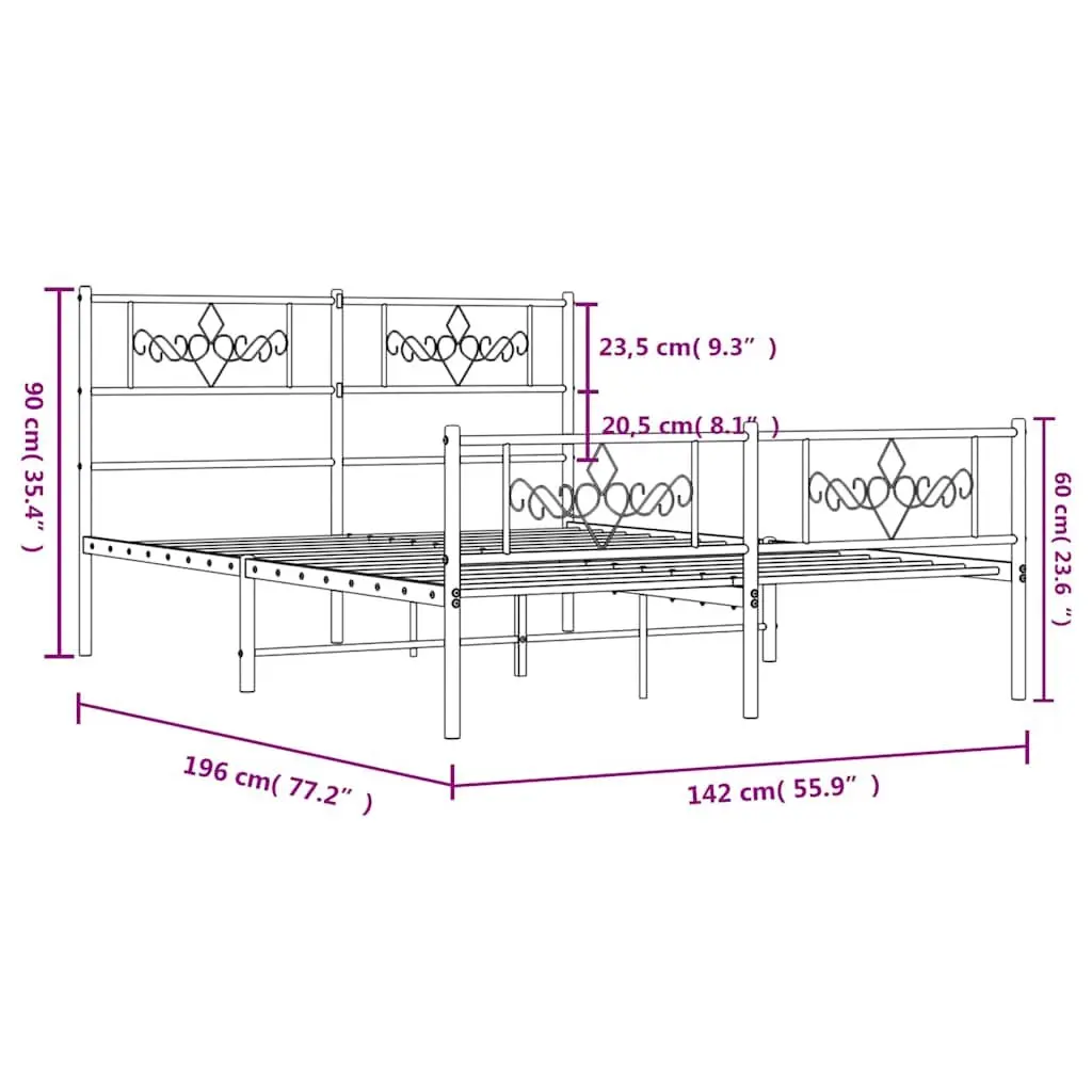 Metal Bed Frame 135x190 cm with Footboard Headboard Slatted Base Black