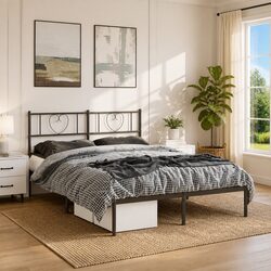 Metal Bed Frame 150x200 cm Black with Sturdy Construction