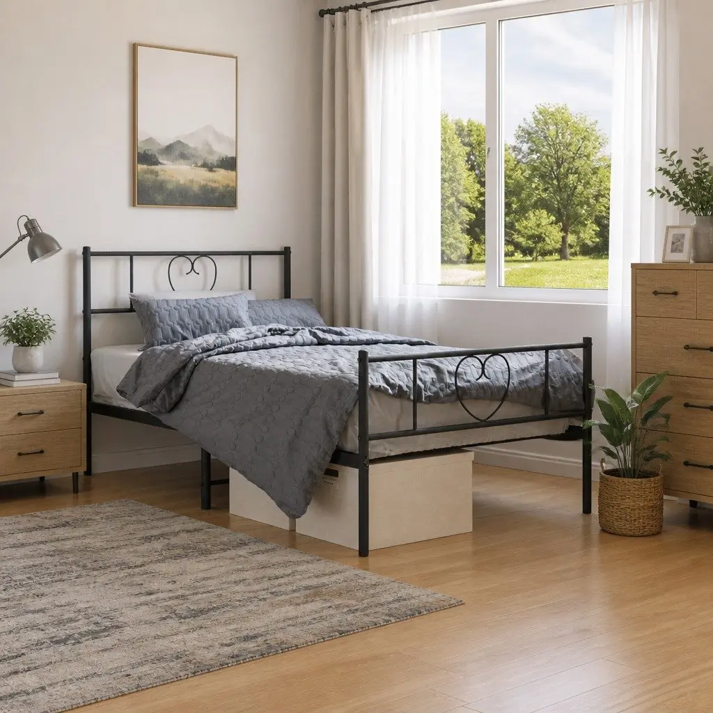 Metal Bed Frame King Single Bedroom 107x203 cm Black