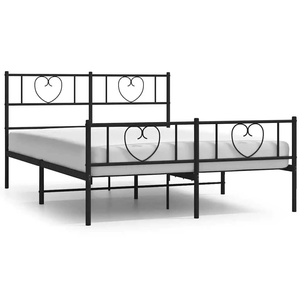 Metal Bed Frame 135x190 cm with Footboard Slatted Base Bedroom Furniture Black
