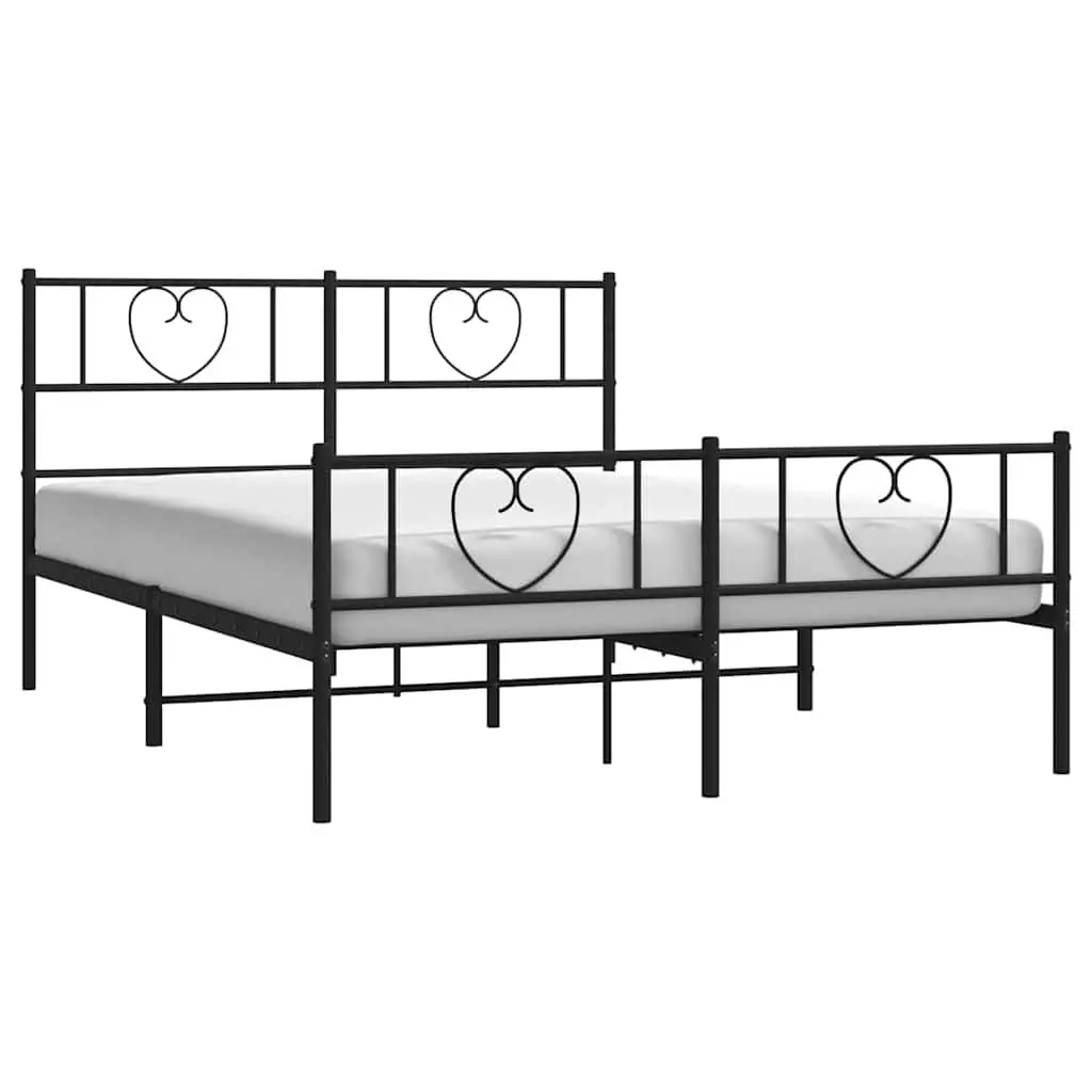 Metal Bed Frame 135x190 cm with Footboard Slatted Base Bedroom Furniture Black