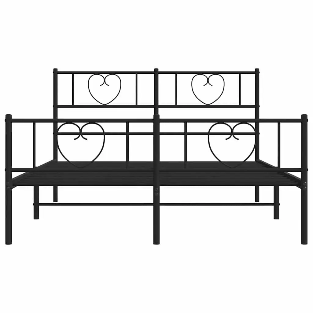 Metal Bed Frame 135x190 cm with Footboard Slatted Base Bedroom Furniture Black