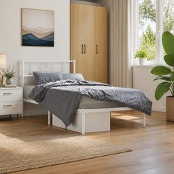 Metal Bed Frame King Single - 107x203 cm, White Finish
