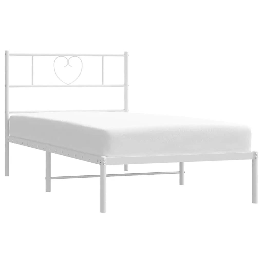 Metal Bed Frame King Single White 107x203 cm Headboard Steel Slatted Base