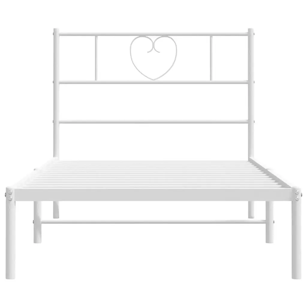 Metal Bed Frame King Single White 107x203 cm Headboard Steel Slatted Base