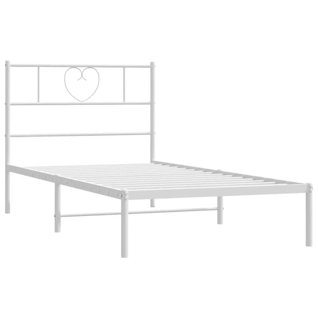 Metal Bed Frame King Single White 107x203 cm Headboard Steel Slatted Base