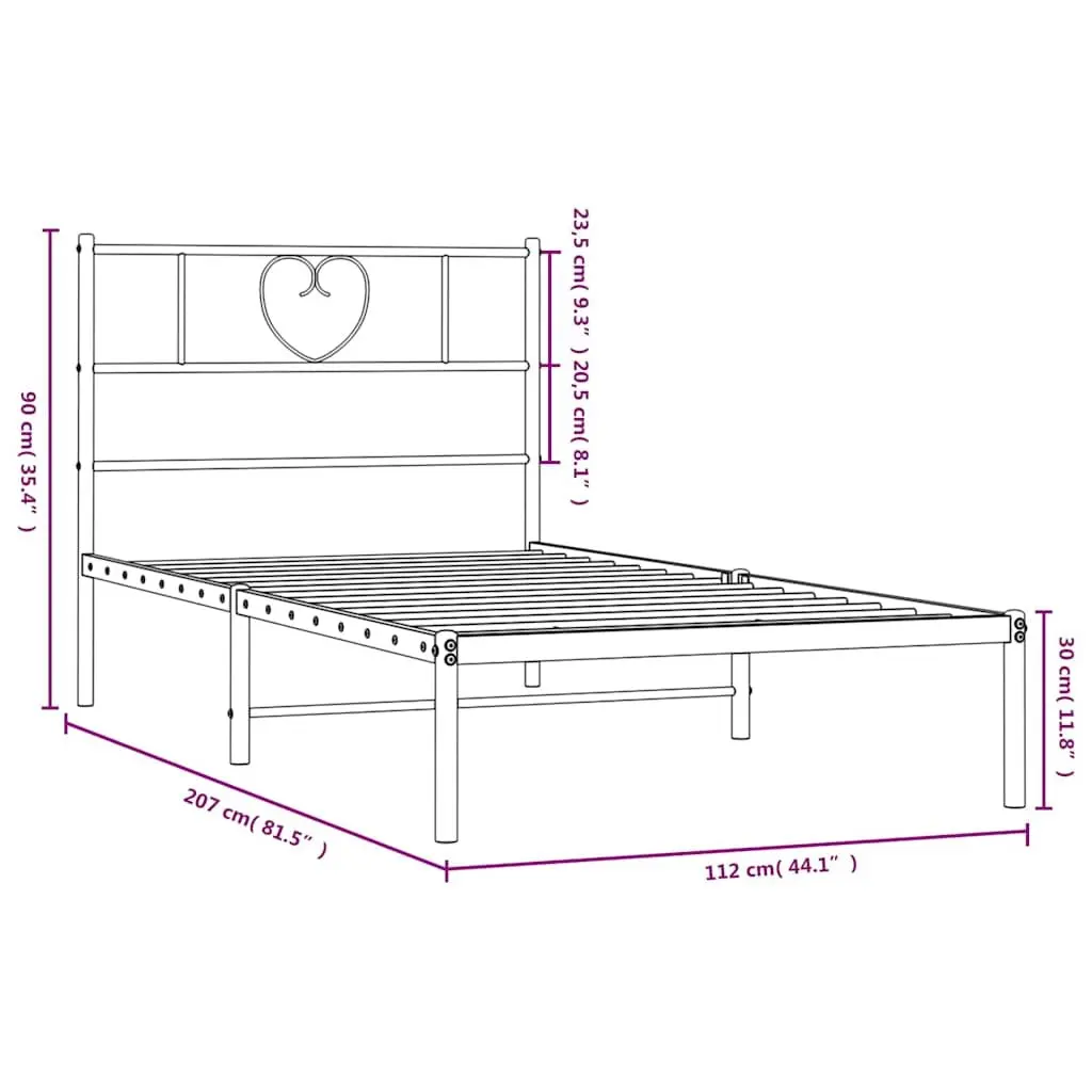 Metal Bed Frame King Single White 107x203 cm Headboard Steel Slatted Base